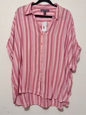 Gloria Vanderbilt Pink Striped Button-Down Blouse 0004